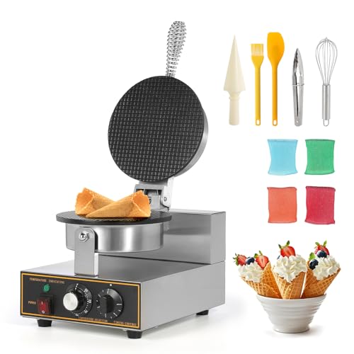 Dyna-Living Commercial Ice Cream Cone Machine Waffle Cone Maker 110V Electric Stainless Steel Egg Roll Mold Nonstick Waffle Cone and Bowl Maker for Home Restaurant Use 1200W