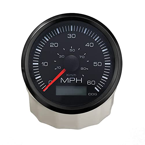 ELING 3 3/8" 85mm MPH GPS Speedometer Gauge Meter Speedo Replacement with Red Yellow Backlight for Boat Car ATV Bike12 24 Volt (Black+Nickel Stainless Steel)