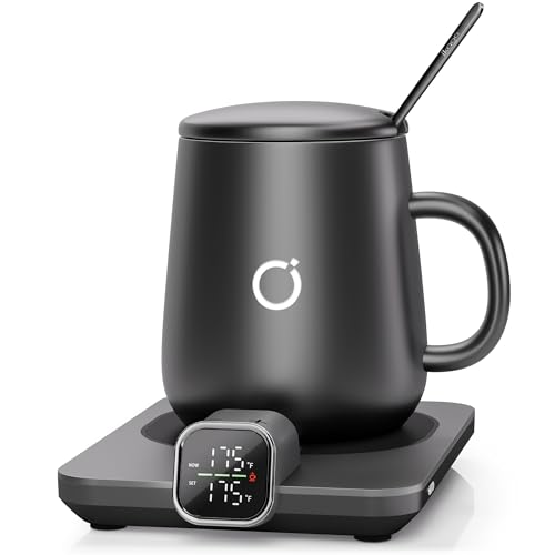 iKago Smart Heated Coffee Mug Warmer Set, 1°F Precise Temperature Control, Electric Coffee Warmer with Auto Shut Off, Gifts for Women Men Father Mother, Black