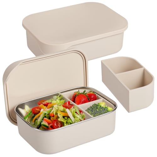 OMISTAR Stainless Steel Bento Boxes Set of 2-40 oz Lunch Box with Silicone Lid and Divider, 1200 ml Leak-Proof Meal prep Containers Food Containers for Office & Outdoor