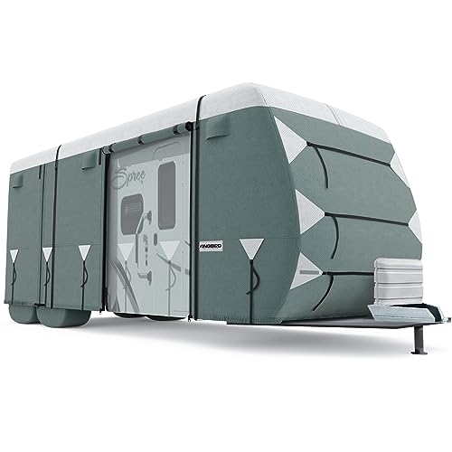 KING BIRD Upgraded Travel Trailer RV Cover, Heavy Duty 5 Layers Anti-UV Top Panel, Durable Camper Cover, Fits 26.8'- 29.8' Motorhome -Breathable, Watertight, Rip-Stop