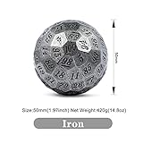 DNDND Iron D100 Metal Dice Set Single 50mm 100 Sided Die with Metal Case and Velvet Pouch for Table Game Dungeons and Dragons (Iron with Black Number)