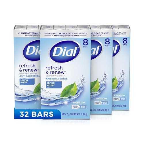 Dial Antibacterial Bar Soap, Spring Water, 32 Bars, 8 Count (Pack of 4)