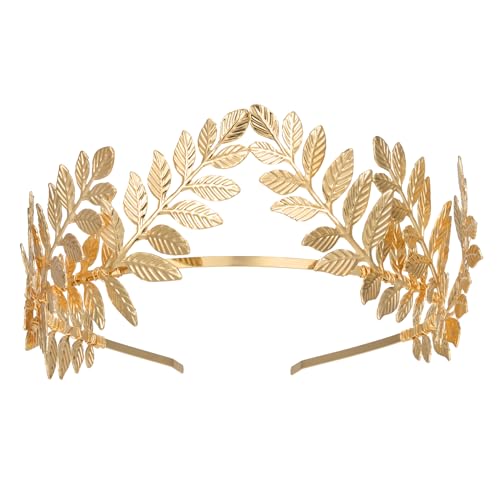 SWEETV Goddess Crown Bridal Headband Leaf Tiara Wedding Headpiece Gold Costume Accessories Greek Bridesmaid Prom Festival Hair Accessories Queen Crown Wedding Hair Piece for Women and Girls