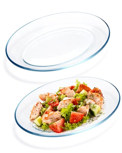 NUTRIUPS 2 Pack 12 x 9inch Glass Oval Serving Plates, Serving Platters, Serving Dishes for Entertaining, Dessert Taco and Sushi