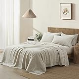 ATLINIA Bedding Linen Bed Sheets Set - 100% Pure Flax Linen Sheets King Size Stone Washed French Linens Bedding Farmhouse Style Set of 4 - Deep Pocket Fitted Sheet & Flat Sheet & 2 Pillowcase (King)