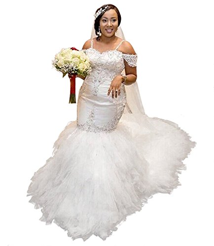 Fanciest Women's Off Shoulder Lace Wedding Dresses for Bride 2024 Sexy Mermaid Bridal Gowns White US14