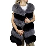 La Fiorentina Women's Fox Fur Vest, Two Tone Black/Grey