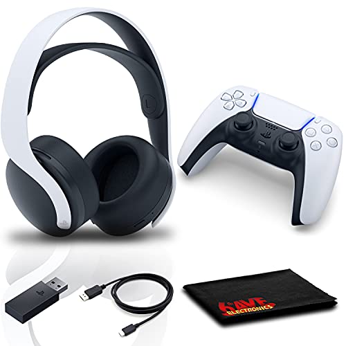 PlayStation Pulse 3D Wireless Headset Bundle with DualSense Wireless Controller and 6Ave Microfiber Cleaning Cloth 5