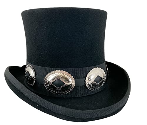 Funk Plus Wool Felt Top Hat Victorian 6" Tall Concho Band Cowboy Steampunk Costume Rock Slash Hat (7 3/8-7 1/2 (23 1/2") L)