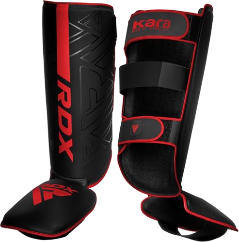 RDX Shin Guards for Kickboxing, Muay Thai and Training Pads, Maya Hide Leather Kara Instep Foam Protection, Leg Foot Protector for Martial Arts, Sparring, BJJ and Boxing Gear