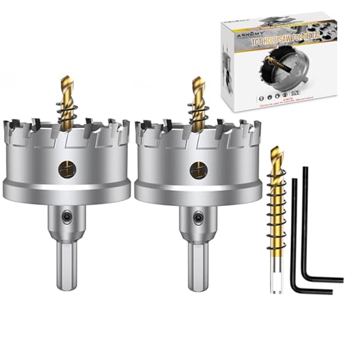 ASNOMY 3Pcs TCT Hole Saw Set for Hard Metal, 2-3/8 Inch Tungsten Carbide Tipped Hole Saw Cutter with Titanium-Plated Pilot Drill bit for Metal, Stainless Steel, Iron, Wood, Plastic