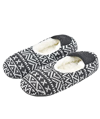 VAGUKU Mens Cozy Soft Sole Slipper Socks With Non Skid Bottoms, Warm Slipper Socks With Grippers For Men, Fuzzy House Slippers(Gray Lattice, 10-13)