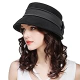 1920s Vintage Wool Cloche Fedora-Hat Church Fascinator Hat Derby Hat with Bow for Women Men Black