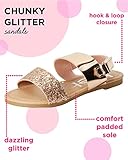 bebe Girls' Sandals - Comfort Sole Open Toe Two Strap Dress Sandals for Little and Big Girls - Fancy Girls Glitter Sandals, Size 7 Toddler, Rose Gold