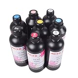 AchiPrin 500M*8 UV Ink for UV 6090 Printer XP600 UV Printer Printing Ink on Metal Wood Glass 5X500ML CMYKWV + Varnish+LC+LM for Ep XP600 TX800 tx300 dx4 dx5 dx6 dx7 dx10