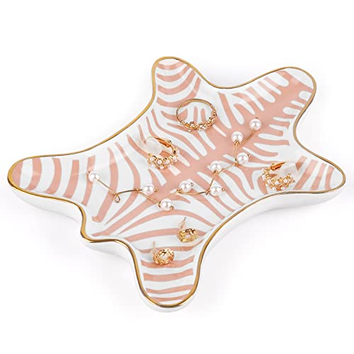 Trycooling Hand Painted Tiger Skin Ceramic Jewelry Dish Small Jewelry Rack Tray Rings Bracelets Earrings Trays Holder (Pink)