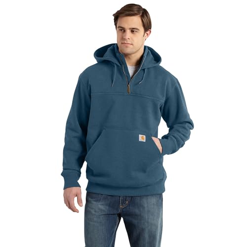 Carhartt Men's Rain Defender Loose Fit Heavyweight Quarter-Zip Sweatshirt, Storm Blue Heather, Large