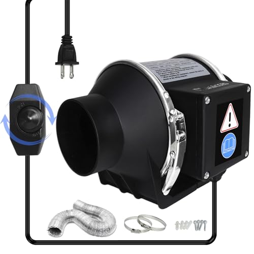 3 Inch Inline Duct Fan with Variable Speed Controller & Pipe,Efficiency Smoke Odor Extraction, Upgrade Motor,Low Noise Ventilation Exhaust Fan for 3D Printers,Laser Engravers,Resin Printers,Grow Tents