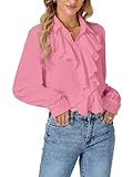 LYANER Women's Fall Long Sleeve Collar V Neck Button Down Ruffle Blouse Victorian Shirt Tops Pink Medium