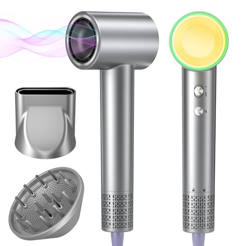 Hair Dryer, 150,000 RPM Brushless Motor, Ultra-Fast Drying with 3 Heat Settings & LED Lights, Negative Ion Technology, Quiet Lightweight Blow Dryer with Diffuser & Nozzle for Home, Salon, Travel Use