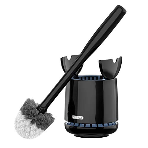 MR.SIGA Toilet Bowl Brush and Holder, Premium Quality, with Solid Handle and Durable Bristles for Bathroom Cleaning, Black, 1 Pack