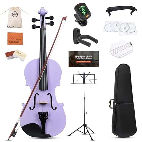 ADM Acoustic Violin for Kids Beginners,1/4 Size Acoustic Violin Fiddle for Teens Students Violin Starter Kit with Hard Case, Rosin, Shoulder Rest, Bow, Violin Music Stand and Strings,Purple