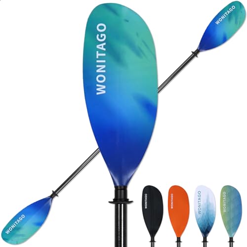 WONITAGO Kayak Paddles Carbon Fiber Shaft Paddle with Nylon Blades, Floating Adjustable Kayaking Oars, 3 Piece, 230-250 cm/90-98 Inches Gradient Blue