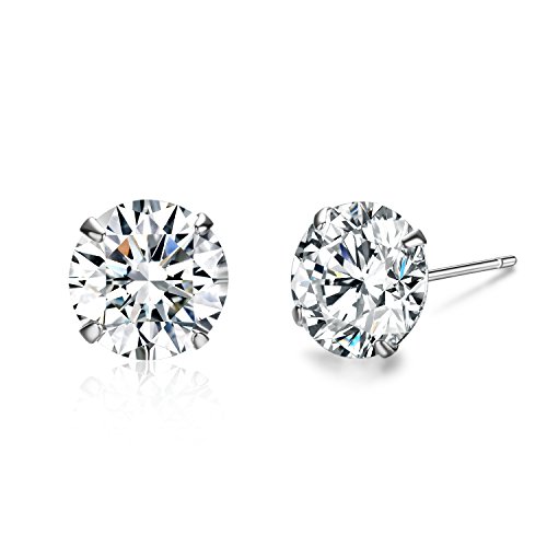 SBLING Platinum Plated Sterling Silver Stud Earrings Made with Austrian Crystals (8mm)