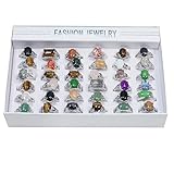 RICHRAIN Bulk Wholesale Crystals Rings Stone Natural Mixed 36 Pieces Lot Anillo al por mayor (Gold Mixed,36 Pieces Box)