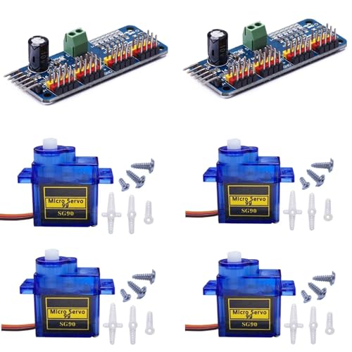 Yeiwenl 2Pack PCA9685 16 Channel 12-Bit PWM Servo Motor Driver IIC Module with 4Pack SG90 Servo for Arduino Robot