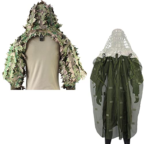 ROCOTACTICAL 3D Leafy Ghillie Suit Foundation Viper Hood/Breathable Mesh Ghillie Cape