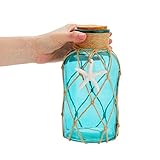 Okuna Outpost Blue Glass Vase with Cork Lid, Rope and Starfish Accent, Beach Home Decor (4 x 8 Inch) 3 Pack