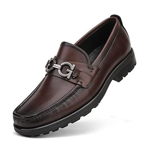 Men's Luxury Coffee Leather Penny Loafers, Classic Fashion Handmade Dress Shoes Casual Slip-on Loafer for Mens, 12