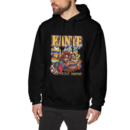 Men's Kanye Music West Pullover Hoodie Sweatshirt,Classic Long Sleeve Hooded Sweatshirts Hoodies for Men Teens with Graphic Design Black L