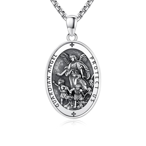 DOTBJ Guardian Angel Medal Necklace, 925 Sterling Silver Catholic Patron Pendant with Stainless Steel Chain 22"+2"