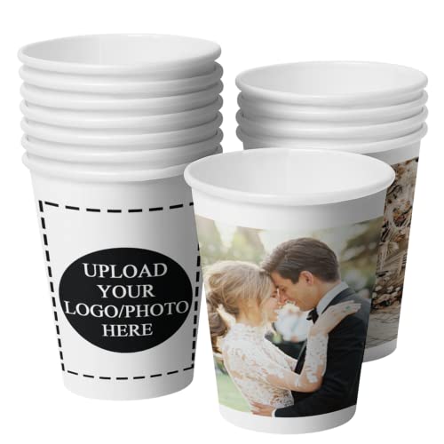 Custom Paper Cups, Personalized Disposable Cups With Photo/Logo/Text, 8oz Cups for Company Office Coffee Shop Party Wedding Events - 50 Pack
