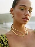 WOWORAMA Gold Chunky Choker Collar Necklace for Women Double Layer Teardrop Collar Necklaces Spring Metal Open Cuff Choker Necklace Heavy Bold Statement Necklace