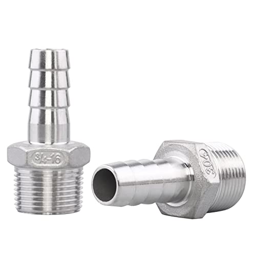 DERNORD Stainless Steel 5/8" Hose Barb x 3/4" NPT Male - Home Brew Pipe Fitting Pack of 2