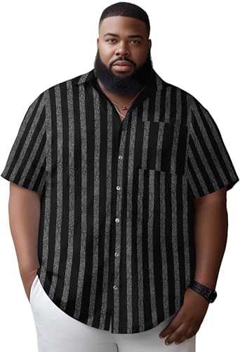 Big and Tall Shirts for Men Causal Button up Shirts Short Sleeve Vintage Summer Beach Vacation Work Shirts Plus Size (Stripe,6XL)