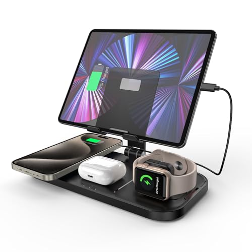 Wireless Charger 4 in 1 for Apple Charging Station for iPhone 15 Pro Max/14/13 Series, AirPods Pro 2, iPad Stand, Watch Charger for iWatch Series 9/8/7, Wireless Charging Station for Multiple Devices