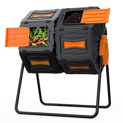 AACULPET Compost Bin Outdoor 45 Gallon / 170L Composter Tumbler, 360° Rotating Compost Bin, BPA-Free Fast-Working All-Season Heavy-Duty Dual Chamber Composting Tumbler for Garden Kitchen Yard Waste