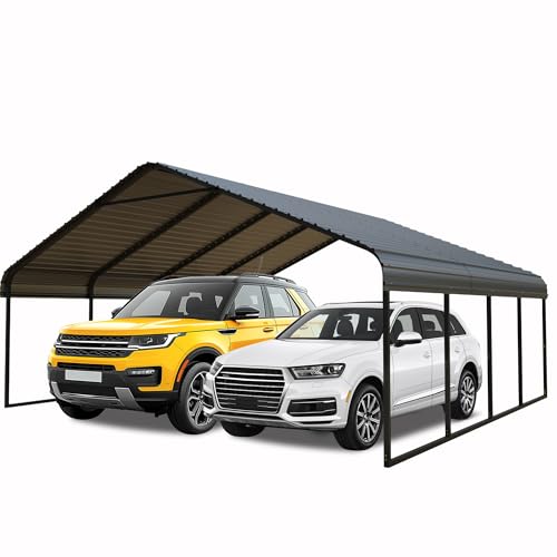 20x20 FT Heavy Duty Metal Carport for 2 Cars - Portable Frame Shelter Car Garage Kits for All-Weather,Car Canopy Reinforced with Safe Boat Cover Car Ports for Yard Protection