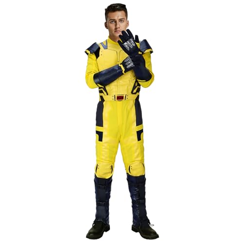 HLENOK Best Friend Wolf Cosplay Jumpsuit Men Zip-Up Uniform One-piece Suit with Gloves Superhero Combat Suit Halloween Bodysuit (Medium)