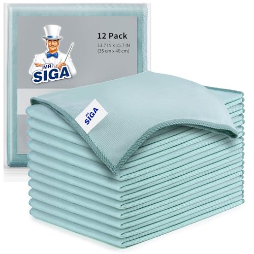 MR.SIGA Ultra Fine Microfiber Cloths for Glass, Pack of 12, 35 x 40cm 13.7" x 15.7"