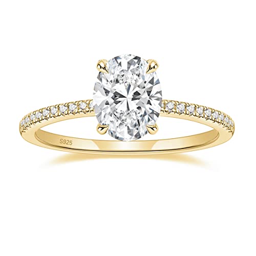 EAMTI 3CT 925 Sterling Silver Engagement Rings Gold Oval Cut Cubic Zirconia CZ Wedding Promise Rings for Her Stunning Wedding Bands for Women Size 8.5