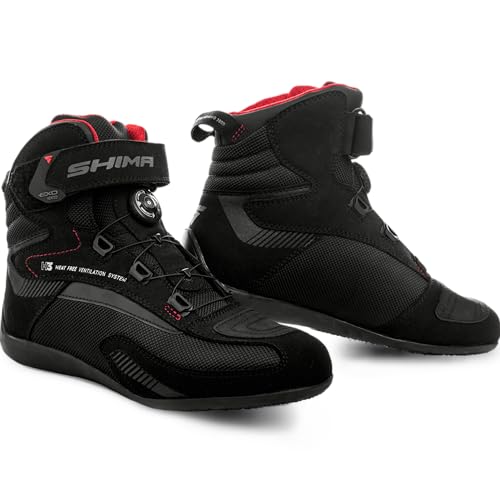 SHIMA EXO Vented, Motorcycle Shoes for Men | Breathable, Reinforced Street Riding Shoes with ATOP Closure System, Ankle Support, Anti-Slip Sole, Gear Pad (Black, 8.5)