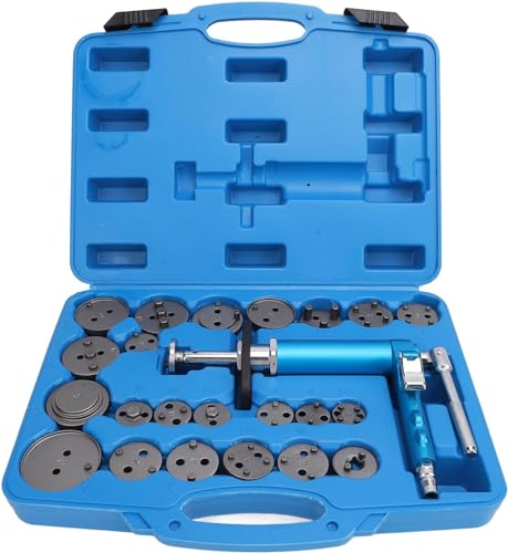 24PCS Pneumatic Brake Caliper Piston Wind Back Compression Spreading Tool Kit for Brake Pad Replacement, Heavy Duty Brake Piston Caliper Compression Tool Set with 22 Adapters Fits Most Vehicles