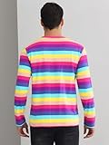 Lars Amadeus Rainbow Striped T-Shirt for Men's Crew Neck Long Sleeves Casual Pullover Tee Shirts Medium Pink Purple