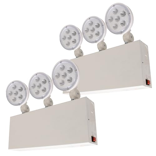 LFI Lights NYC Approved Emergency Light Heavy-Duty Steel Housing Adjustable 3-Head LED Lamps Battery Backup for Business, Offices, & Commercial Buildings UL Listed Industrial-Grade Durability 2-Pack